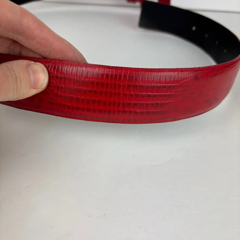 Vintage Liz Claiborne Red Leather Belt Large Snake Reptile 80s 90s